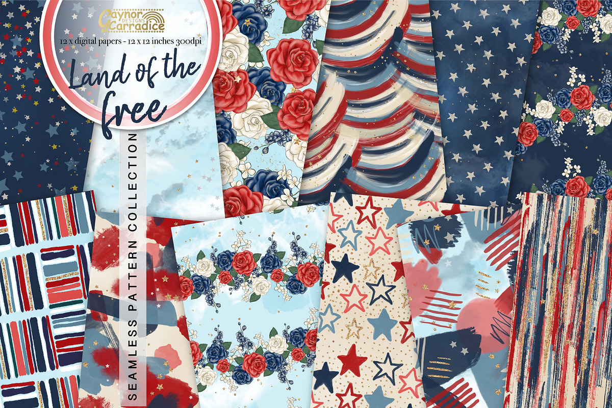 4th of July seamless pattern set in Patterns - product preview 8