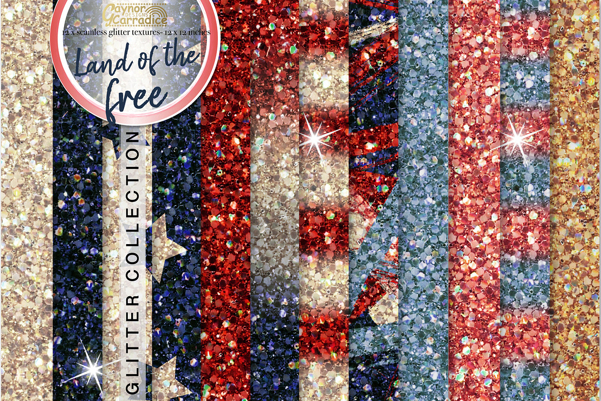 4th of July seamless glitter set in Textures - product preview 8