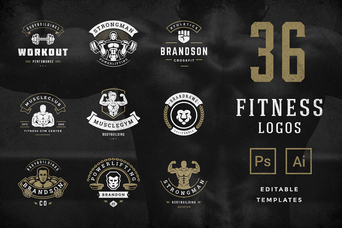 Retro Fitness & Gym Logos Set in Logo Templates - product preview 8