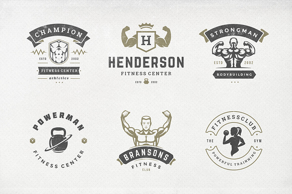 Retro Fitness & Gym Logos Set in Logo Templates - product preview 1