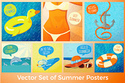 Summer Ocean Posters Vector Set