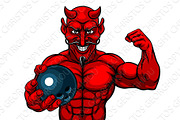 Devil Bowling Sports Mascot Holding