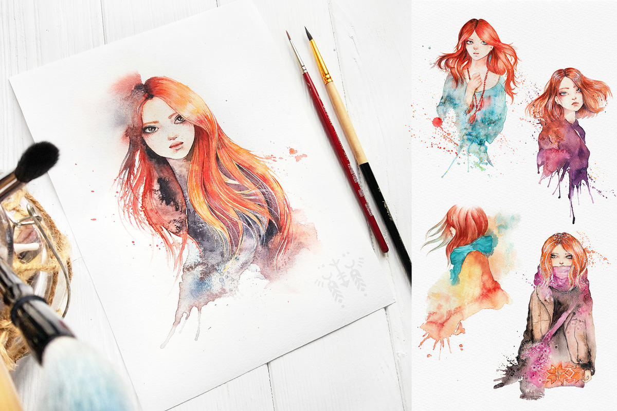 Ginger Girls: Watercolor SET in Illustrations - product preview 8