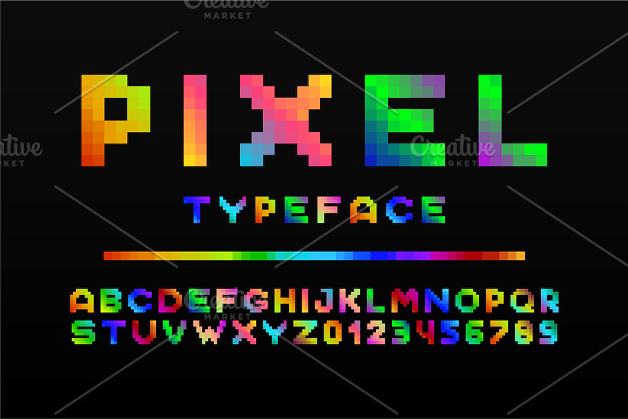 Colorful pixel retro alphabet