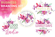 LOGO with pink orchids Watercolor