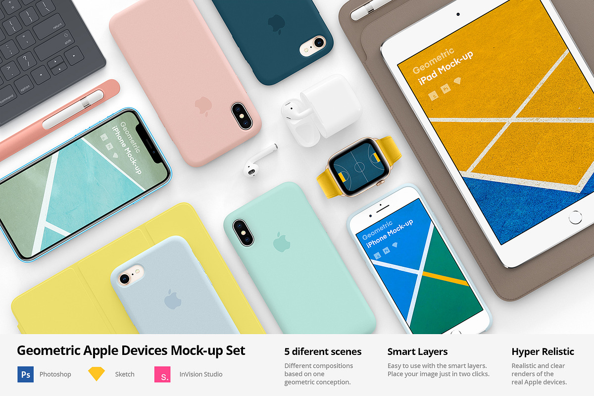 Geometric Apple Devices Mock-up Set in Mobile & Web Mockups - product preview 8