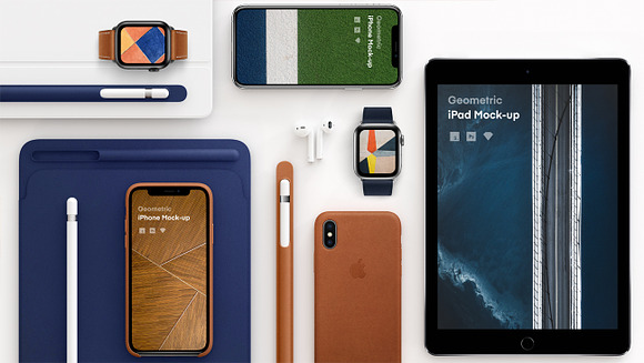 Geometric Apple Devices Mock-up Set in Mobile & Web Mockups - product preview 2