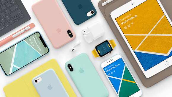 Geometric Apple Devices Mock-up Set in Mobile & Web Mockups - product preview 5