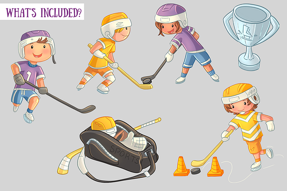 Cute Kids Playing Hockey Clip Art in Illustrations - product preview 1
