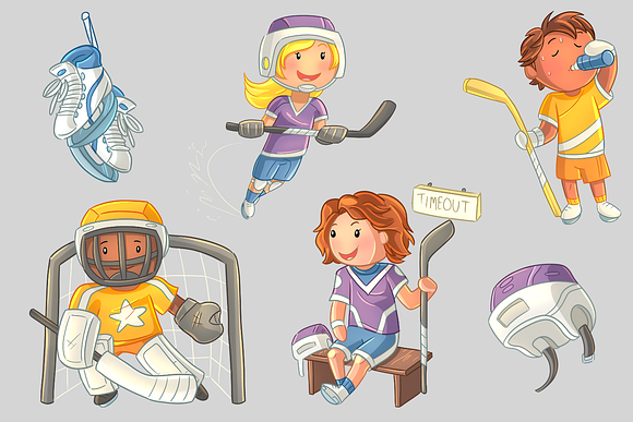 Cute Kids Playing Hockey Clip Art in Illustrations - product preview 2