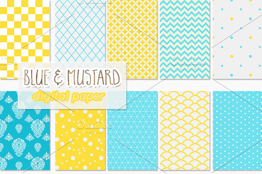 10 digital papers mustard and blue in Patterns - product preview 8
