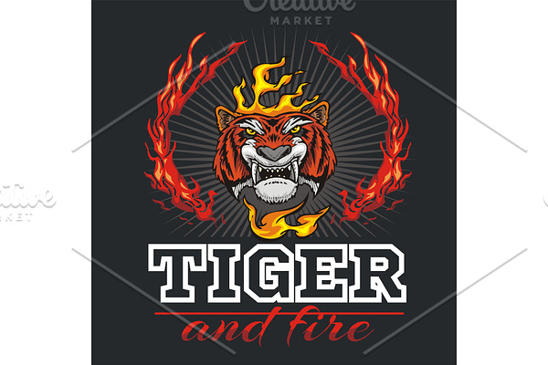 Tiger head hand and fire - vector