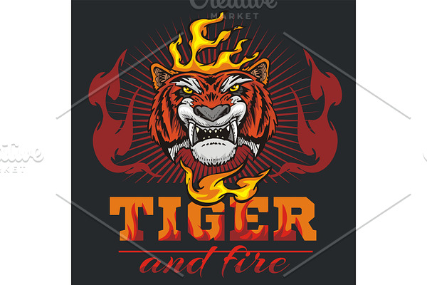 Tiger head hand and fire - vector