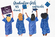 Graduation Clipart Watercolor Girls