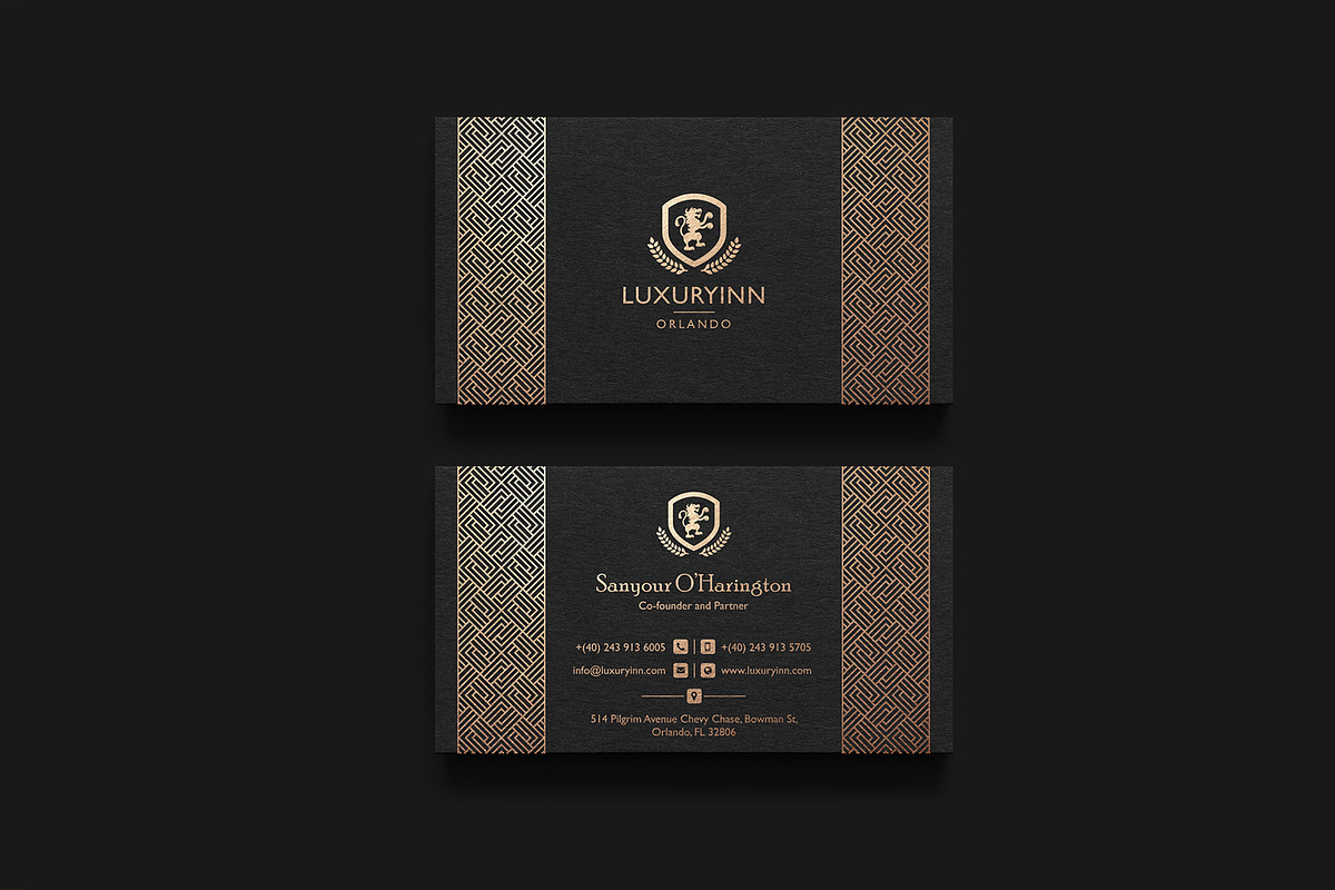 Retro gold and black business card in Business Card Templates - product preview 8