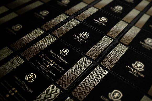 Retro gold and black business card in Business Card Templates - product preview 1