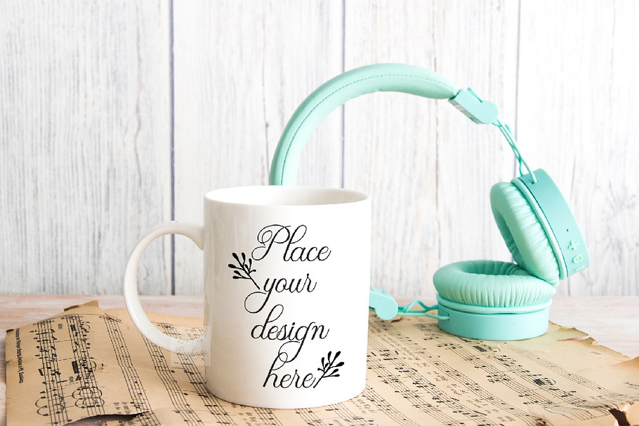 White mug mockup music smart photo in Product Mockups - product preview 8