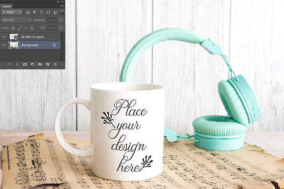 White mug mockup music smart photo in Product Mockups - product preview 1