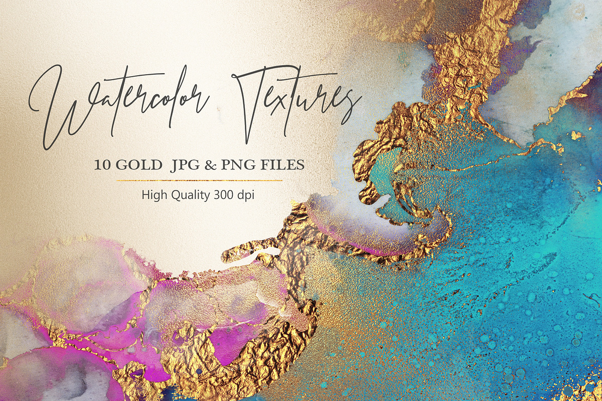 Gold Ink + Watercolor Textures in Textures - product preview 8