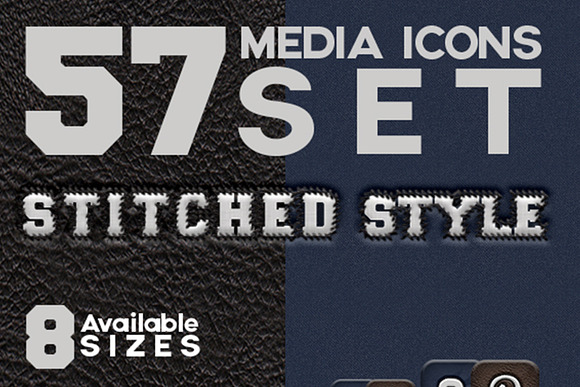 Stitched Style Media Icons Set in Icons - product preview 7