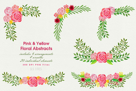Pink & Yellow Watercolor Florals in Illustrations - product preview 2