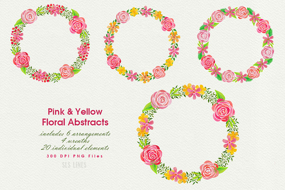 Pink & Yellow Watercolor Florals in Illustrations - product preview 3