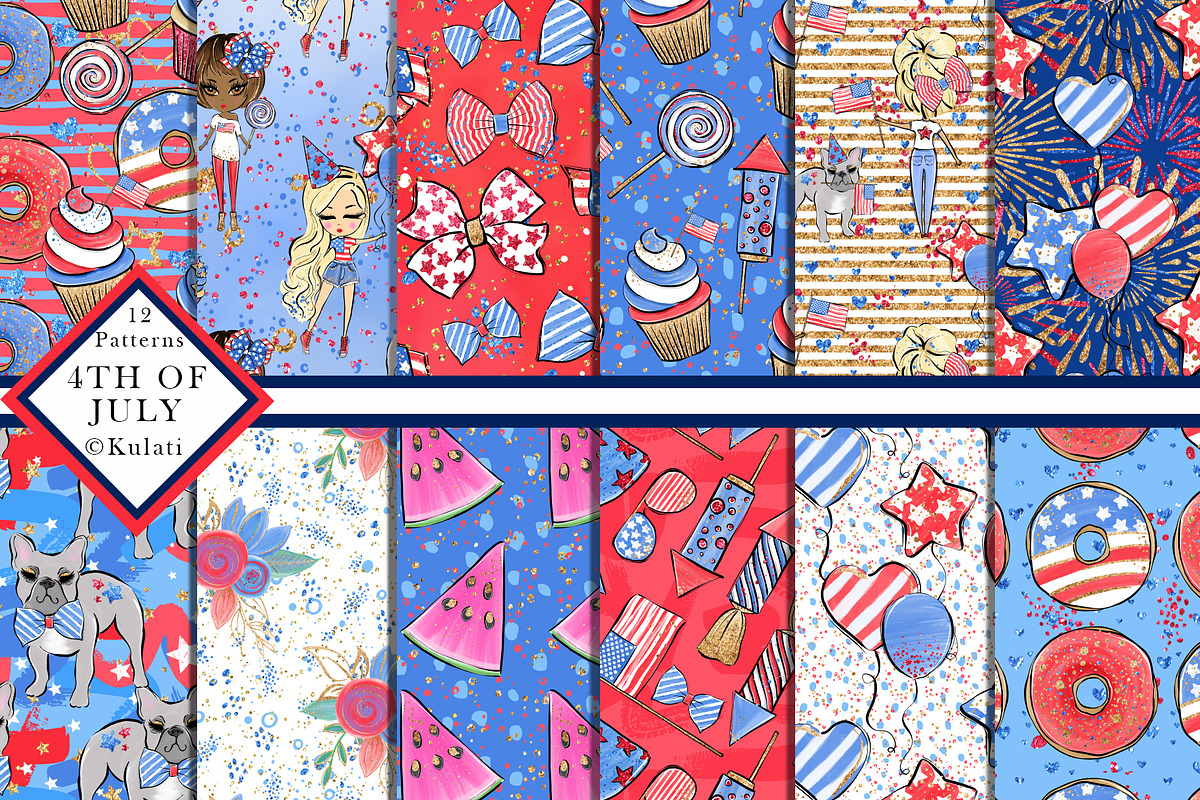 Cute 4th of July Seamless Patterns in Patterns - product preview 8