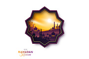 Arabian city at sunset emblem