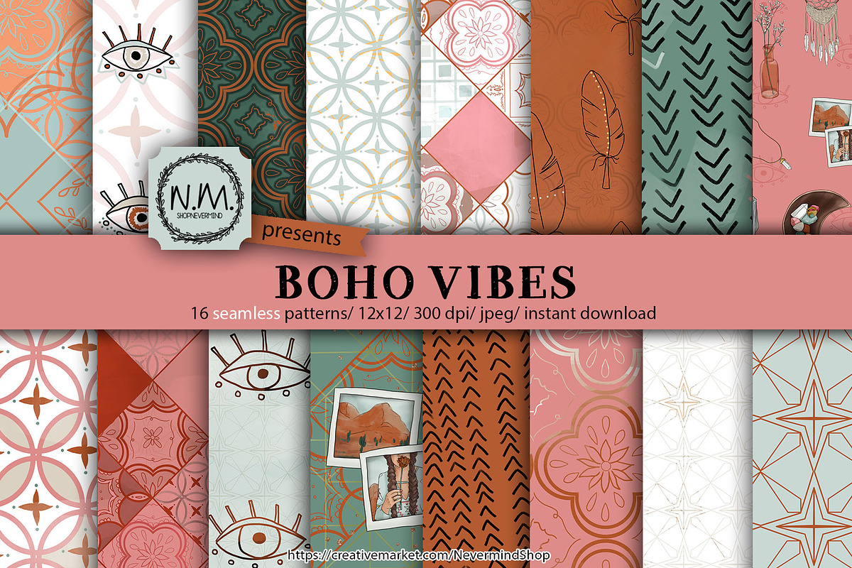 Boho digital seamless pattern in Patterns - product preview 8