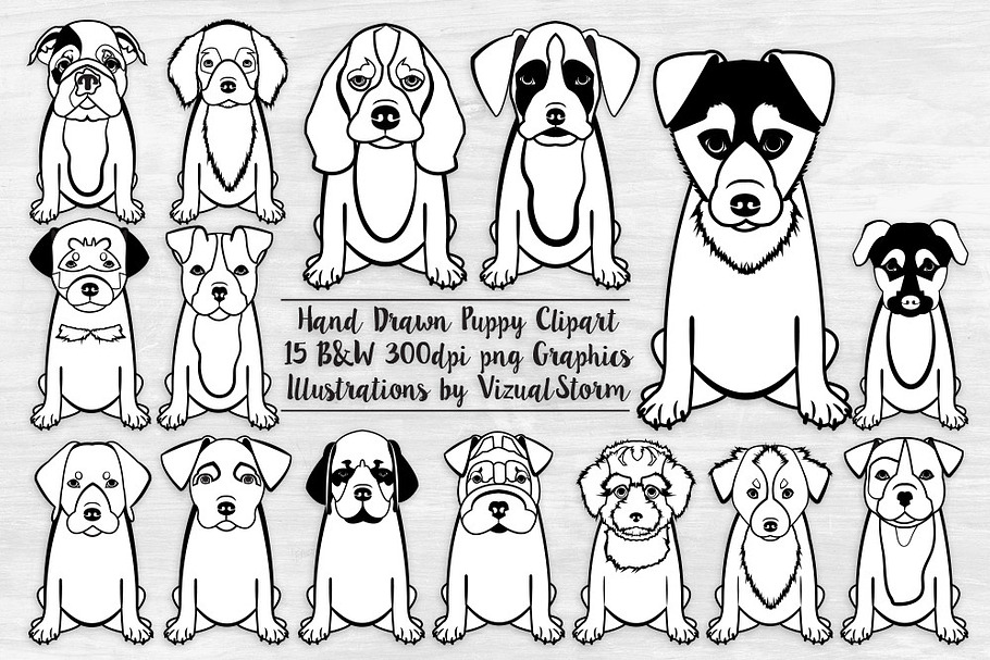 Black & White Puppy Outlines