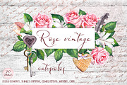 Rose vintage watercolor collection