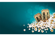 Gold cinema tickets in popcorn.