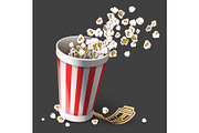 Popcorn in paper bucket. Full cup.