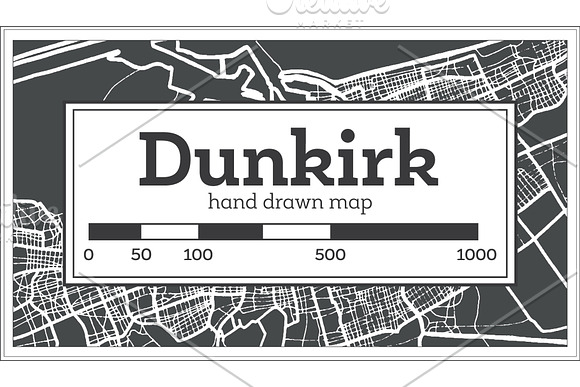 Dunkirk France City Map in Retro in Illustrations - product preview 1