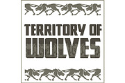 Retro ornament - running wolves and