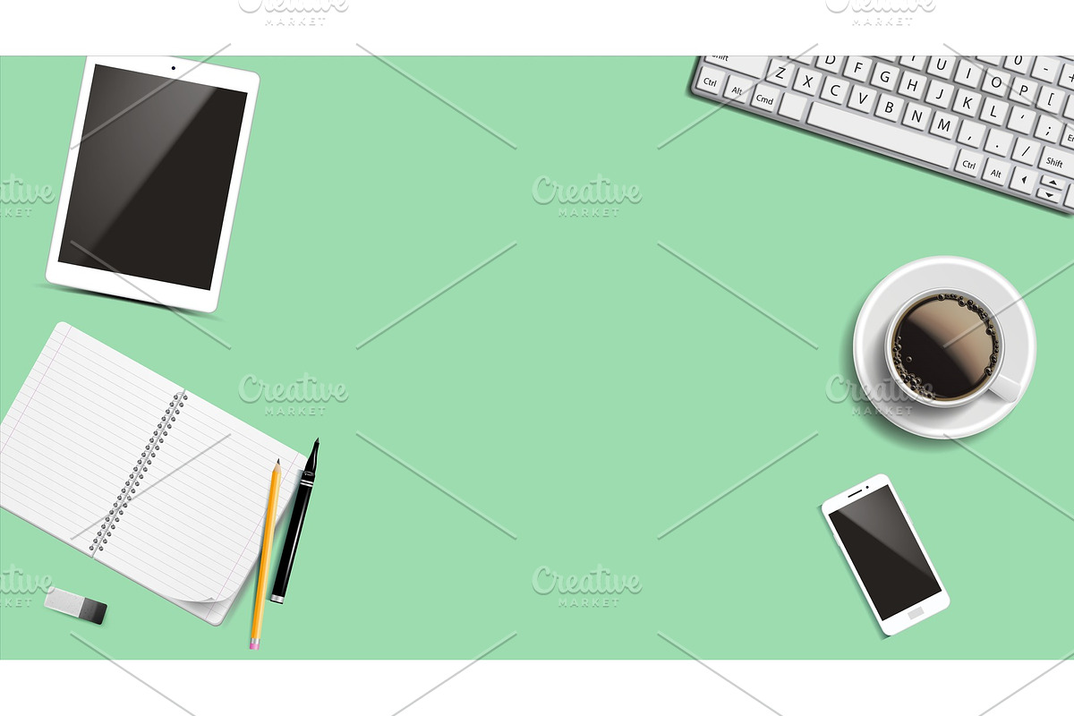 Top View Office Workplace Background in Illustrations - product preview 8