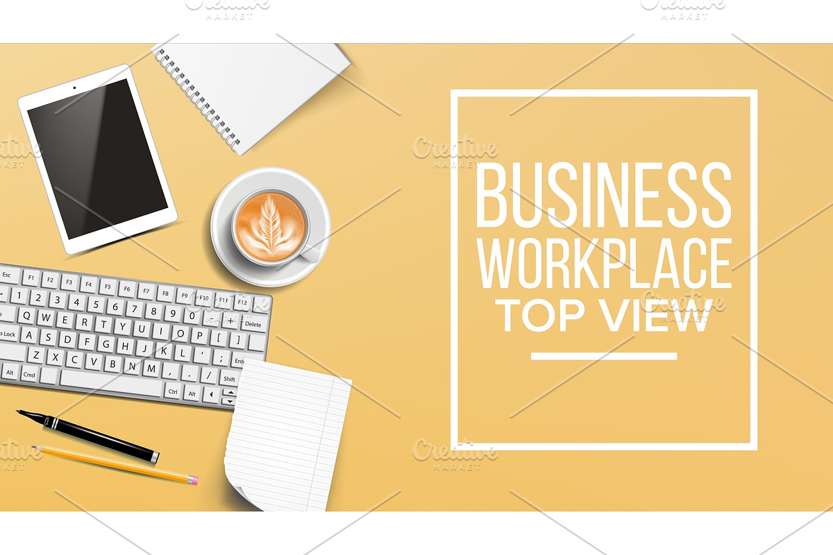 Top View Workplace Background Vector in Illustrations - product preview 8