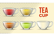 Tea Cups With Color Liquid Vector 3D