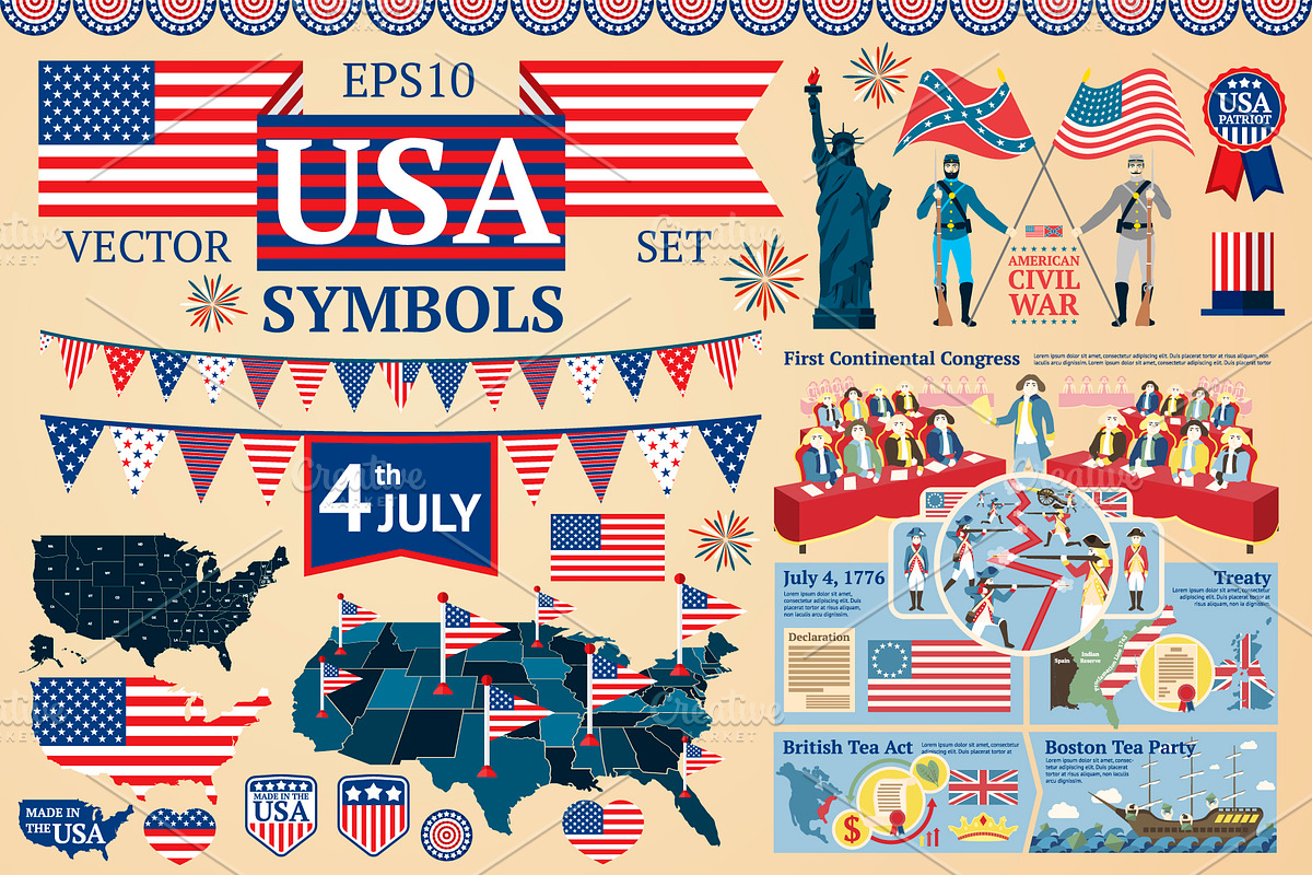 Vector Set of USA symbols, history in Illustrations - product preview 8