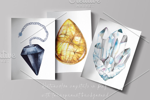 Watercolor crystal gems chakra stone in Illustrations - product preview 2