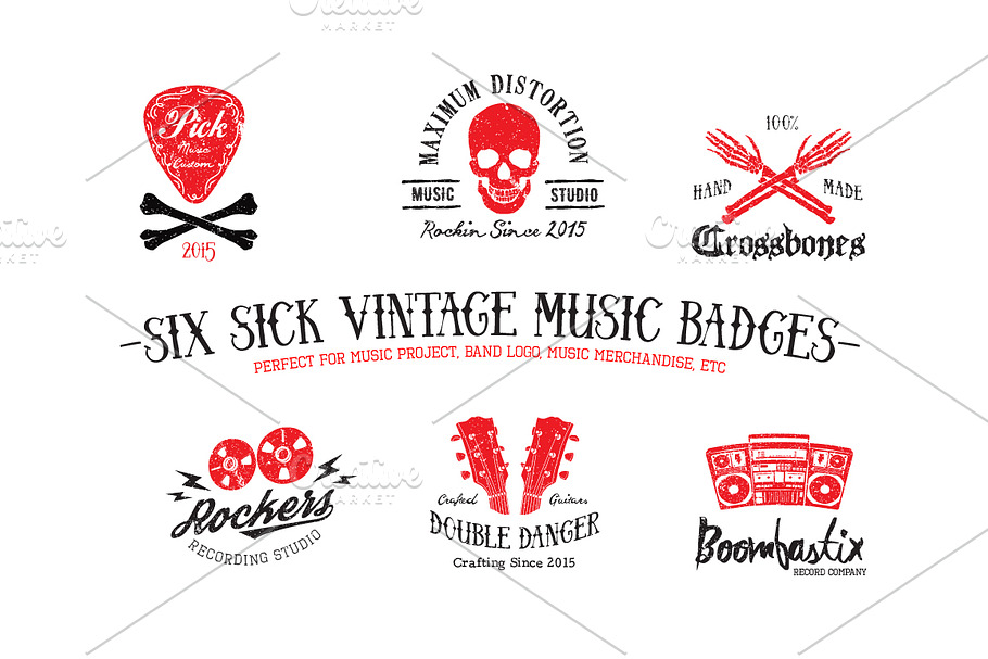 SIX SICK VINTAGE MUSIC BADGES in Logo Templates - product preview 8