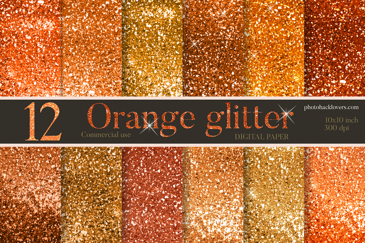 Orange Glitter Digital Paper in Textures - product preview 8