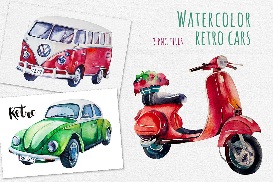 Watercolor cars in Objects - product preview 8