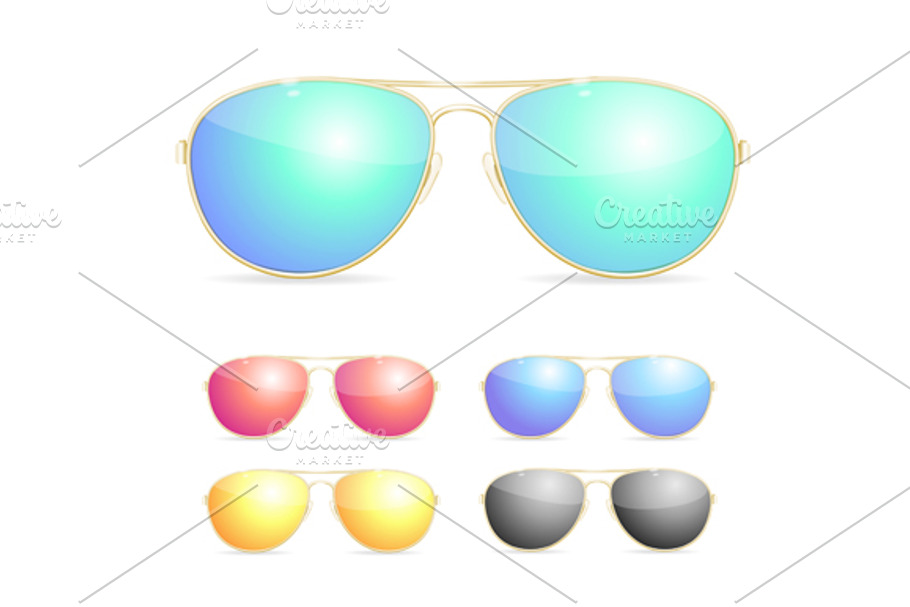 Aviator Colorful Sunglasses Set. in Objects - product preview 8