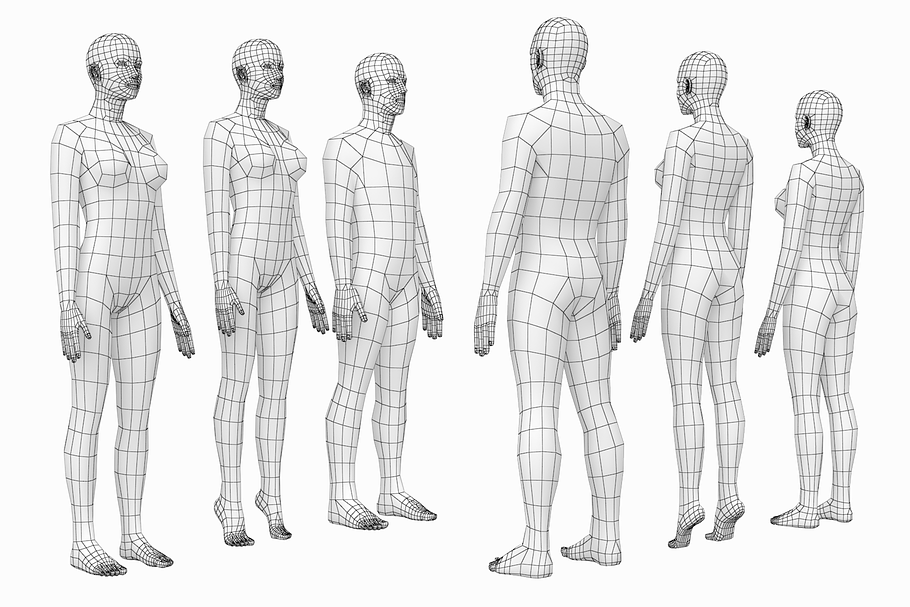 Female and Male Base Mesh in People - product preview 3