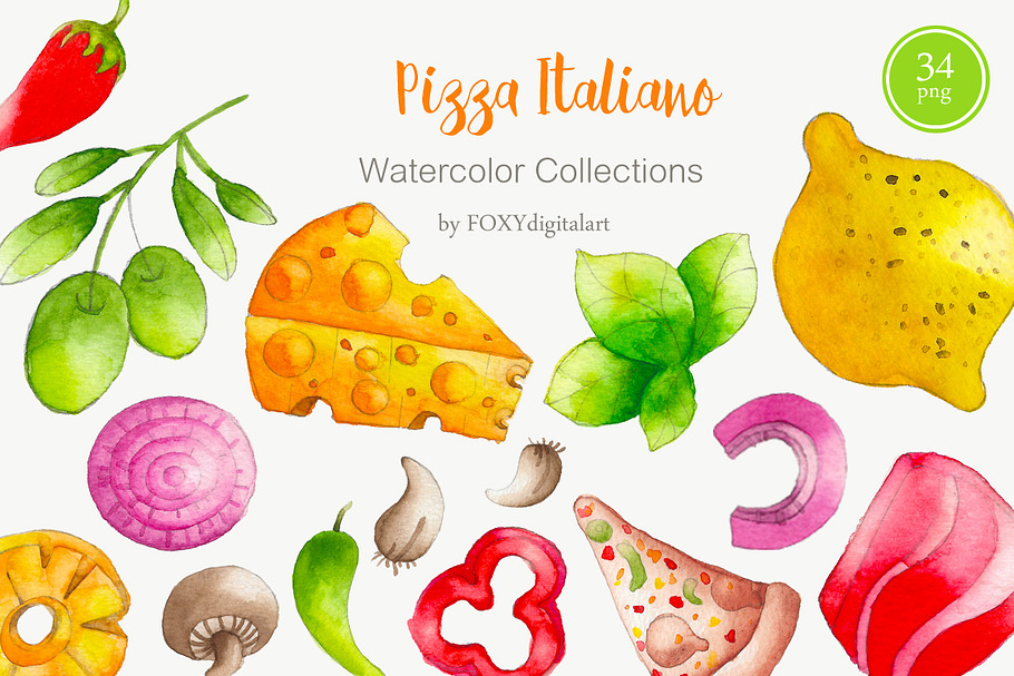 Watercolor Pizza Clipart Pizza Party
