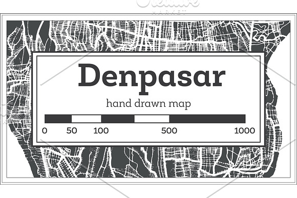 Denpasar Indonesia City Map in Retro in Illustrations - product preview 1