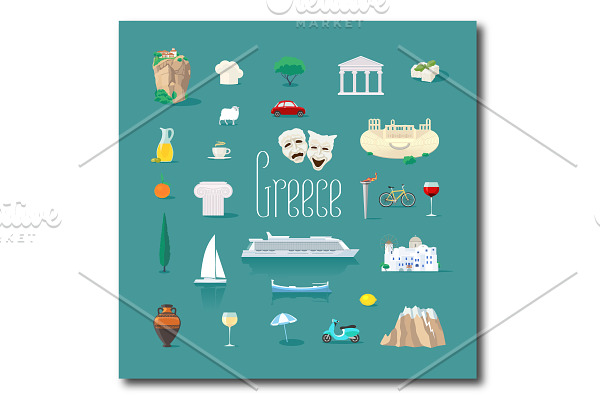 Set of icons with Greece vector