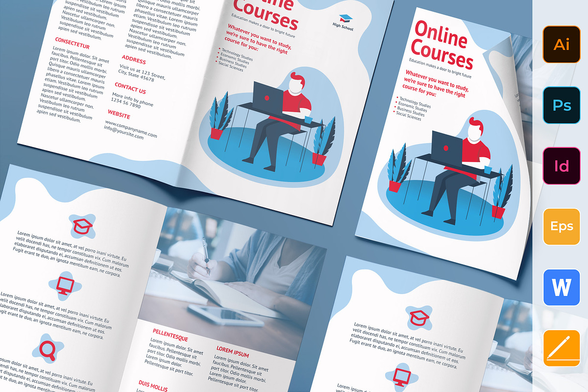 Online Courses Brochure Bifold in Brochure Templates - product preview 8