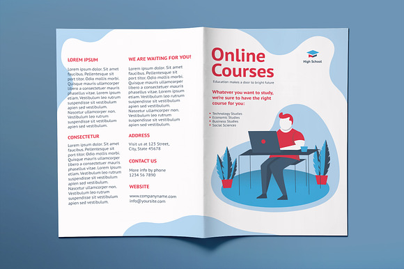 Online Courses Brochure Bifold in Brochure Templates - product preview 1